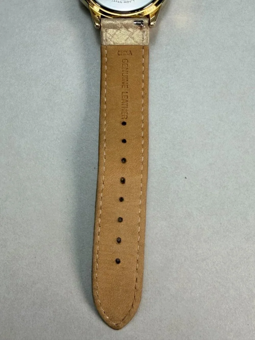 Guess Crystal Bezel Gold Tone Watch Quilted Strap Multifunction